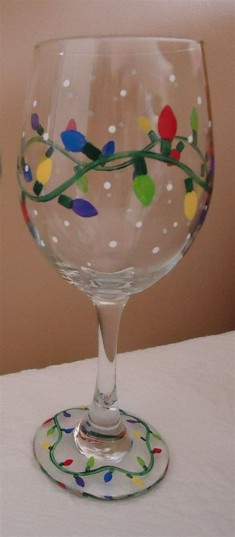 Painted Holiday Lights 10 Oz Wine Glass Hand By Artbyamyblake Hand