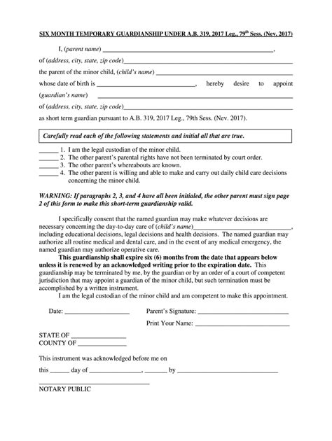 fillable   month temporary guardianship agreement