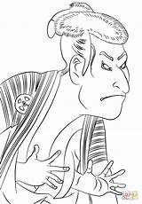 Kabuki Coloring Toshusai Otani Sharaku Actor Pages Misc Artists Drawing sketch template