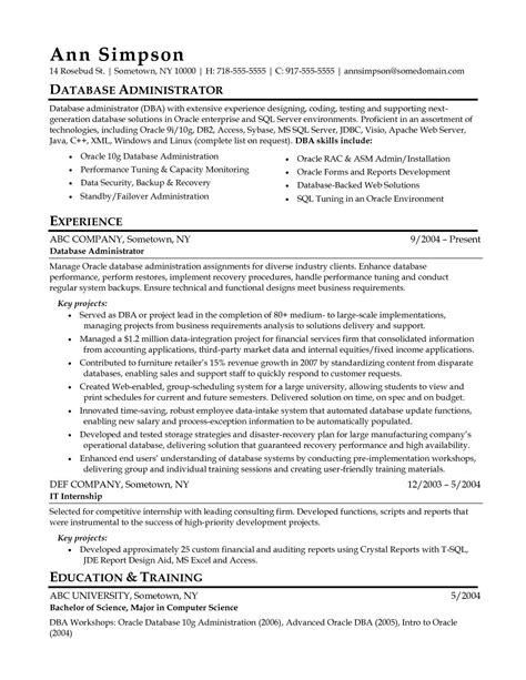 oracle dba resume sample best resume examples