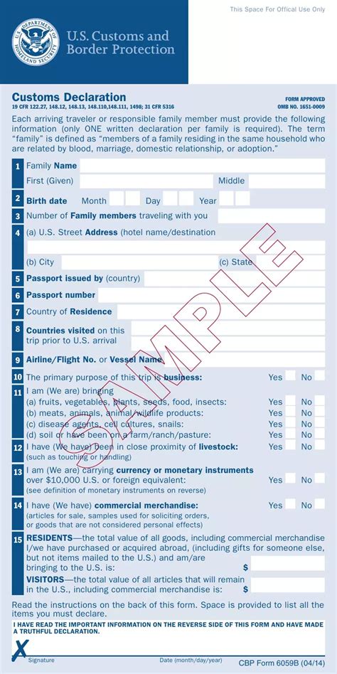 sample  customs form fill  printable  forms