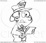 Reporter Notes Cartoon Taking Boy Clipart Coloring Toonaday Outlined Vector Leishman Ron Royalty sketch template