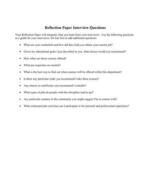 reflection paper interview questions