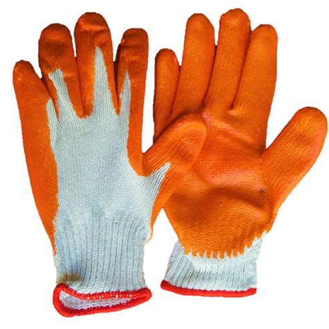 orange rubber coated cotton safety work gloves  pair shopee