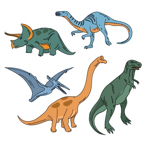 colorful realistic dinosaurs  vector art  vecteezy