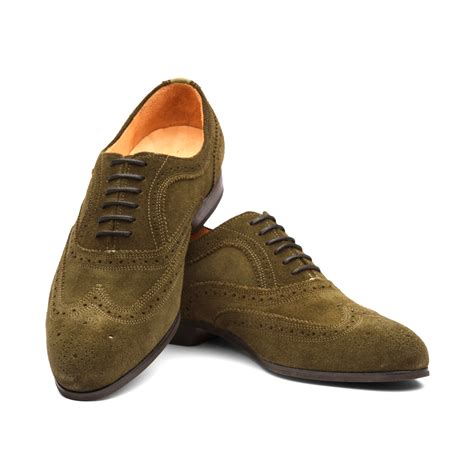 wingtip oxford olive suede   dapper shoes  touch  modern