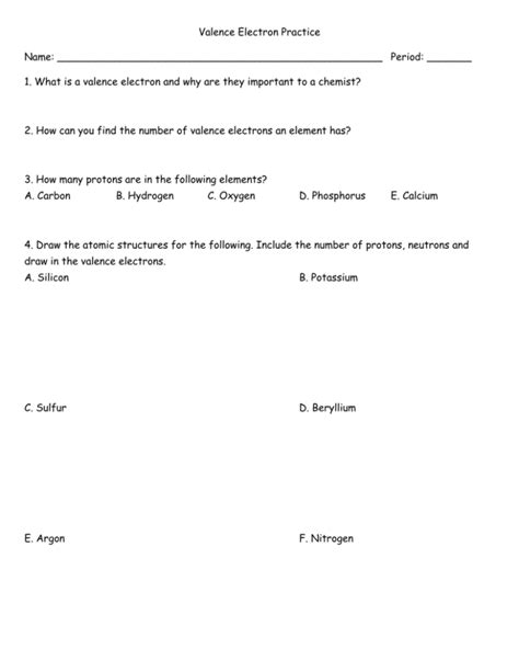 valence electron practice worksheet