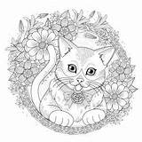 Coloring Pages Cat Cats Wreath Adult Kitty Yo Yoo Il Animal Adorable ציעה דפי לציעה Mandala מנדלה של Adults דף sketch template