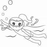 Nuotatore Fumetto Nuoto Coloritura Ragazzo Stabilito Illustrazione sketch template