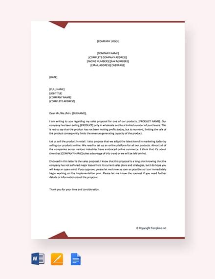 proposal letter  sell products template word google docs
