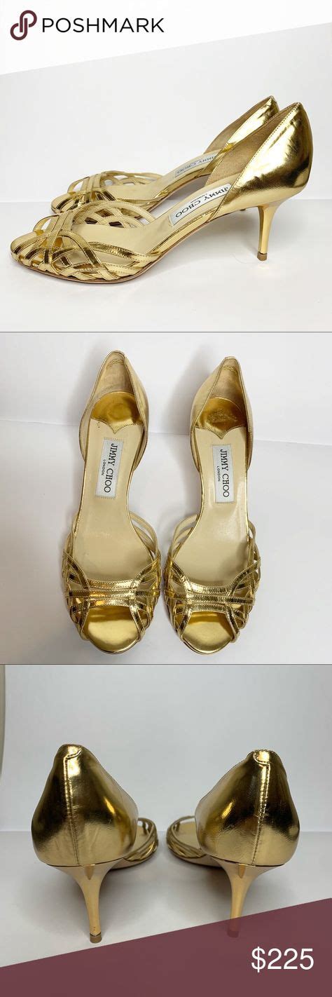 jimmy choo metallic gold strappy heels pumps sz   good condition   pictures jimmy