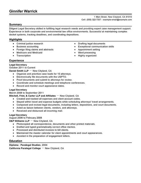 best legal secretary resume example from professional resume writing