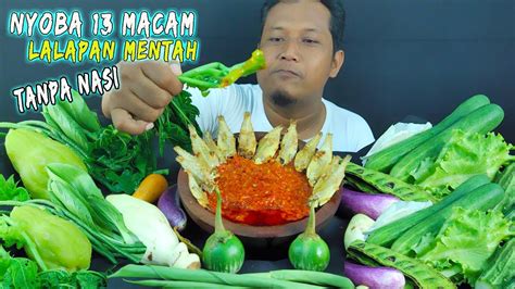 Mukbang Aneka 13 Lalapan Mentah Sambal Terasi Ikan Asin Batang Pepaya