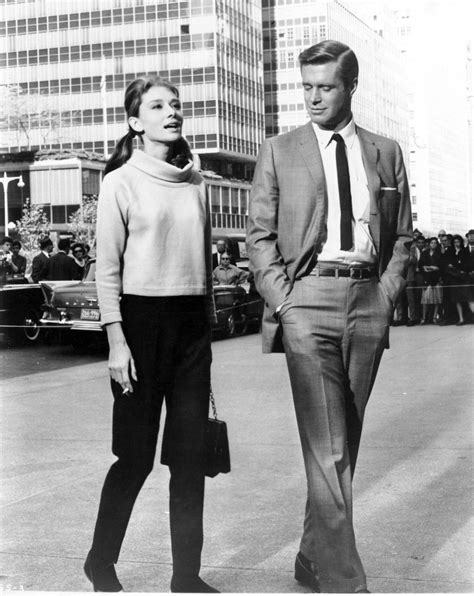 audrey hepburn and george peppard on the set of breakfast at tiffany s directed by blake edwards
