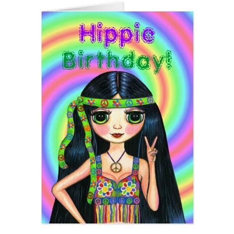 Hippie Birthday Cute Psychedelic Hippie Girl Card Zazzle