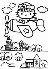 Kitty Hello Coloring Flying City Pages Printable Color sketch template