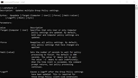 gpupdate group policy update syntax parameters  examples