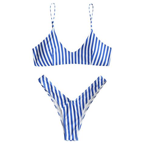 zaful 2019 bikini cami striped high cut thong bikini swimwear women