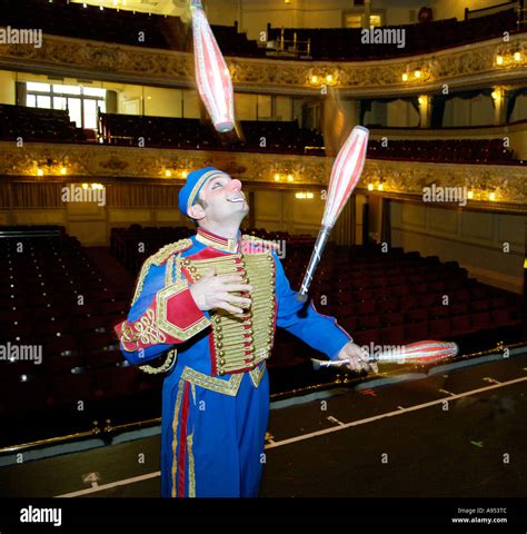 blackpool tower circus clown mookey juggling   stage   stock