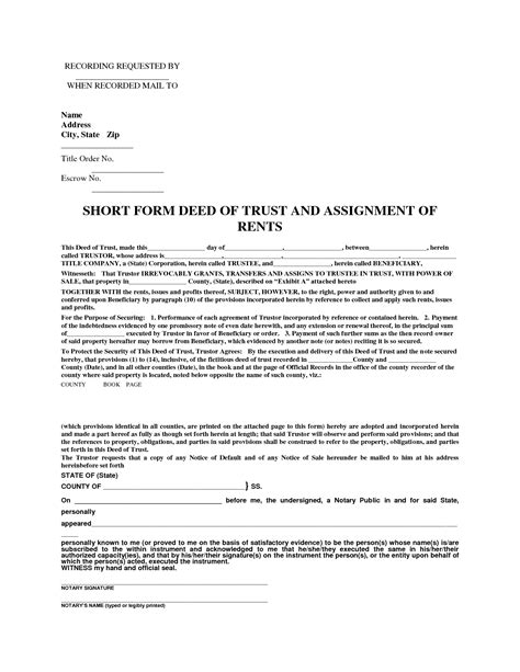 fillable short form deed  trust  assigments  rents printable forms