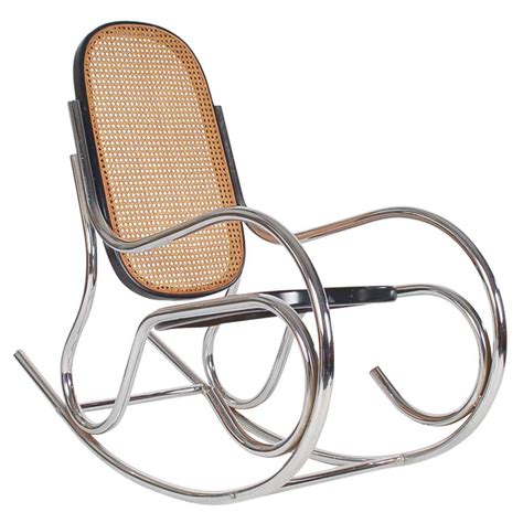 Scrolled Chrome And Cane Rocking Chair In The Manner Of Marcel Breuer
