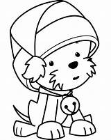 Coloring Pages Christmas Dog Puppy Cute Hat Printable Colouring Kids Funny sketch template