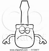 Depressed Screwdriver Mascot Clipart Cartoon Cory Thoman Outlined Coloring Vector sketch template