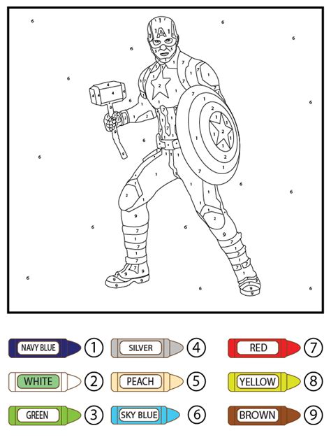 captain america color  number coloring page  printable
