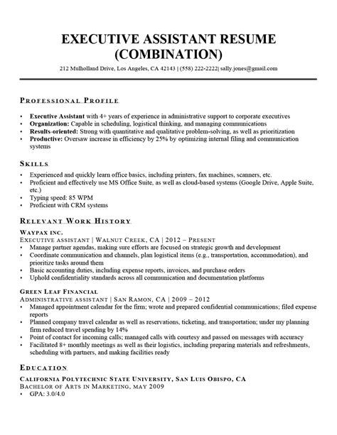 sample  resume  executive assistant temiarianae