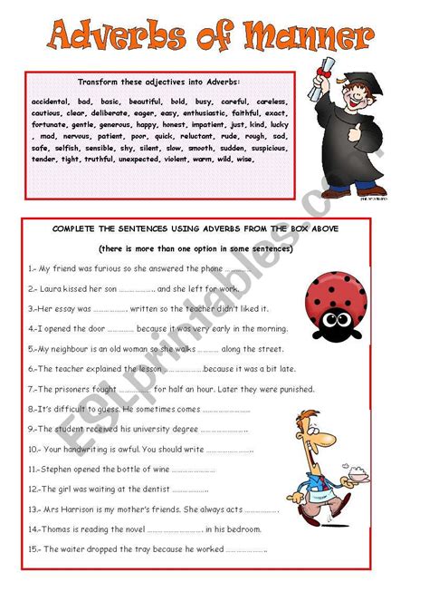 adverbs  manner exercises adverbs  manner elementary worksheet