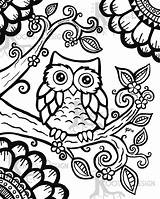 Owl Coloring Cute Zentangle Adult Color sketch template