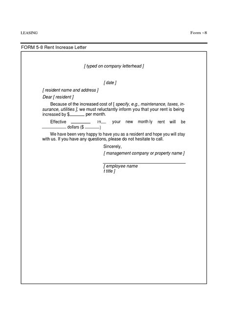 sample rent increase letter  tenant  printable documents