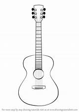 Guitar Drawing Draw Acoustic Sketch Step Outline Simple Drawings Instruments Musical Easy Tutorial Guitars Para Guitarra Sketches Learn Make Line sketch template