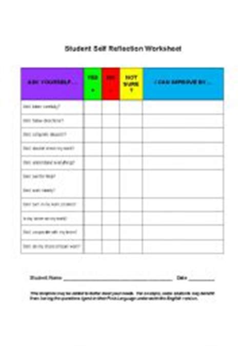 english worksheets student  reflection worksheet