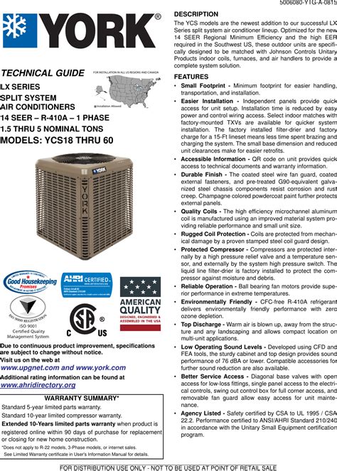 york ycs air conditioner technical guide