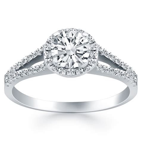 Diamond Halo Split Shank Engagement Ring In 14k White Gold Richard