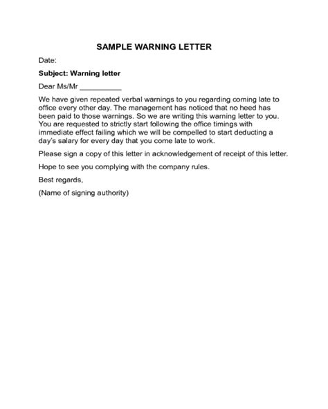warning letter templates fillable printable  forms handypdf