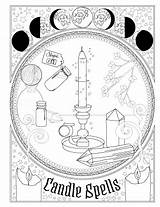 Spells Coloring Pages Book Witch Witchcraft Magic Adult Shadows Books Spell Printable Sheets Wiccan Witchy Candle Color Wicca Shadow Grimoire sketch template