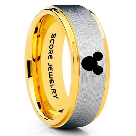 mickey mouse ring mm  yellow gold tungsten ring mickey mouse design    perfect