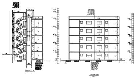 apartment building section drawing  lift elevator design cadbull