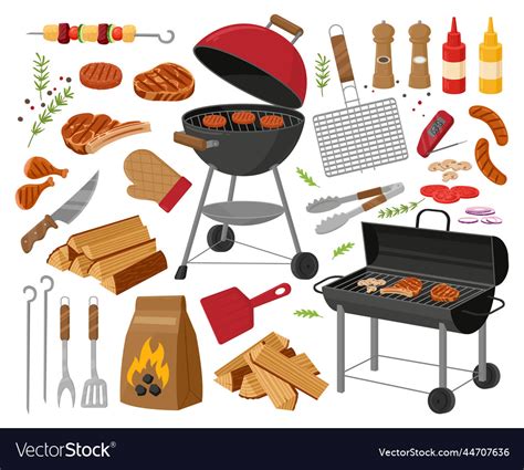 cartoon bbq grill roasted meat  vegetables vector image
