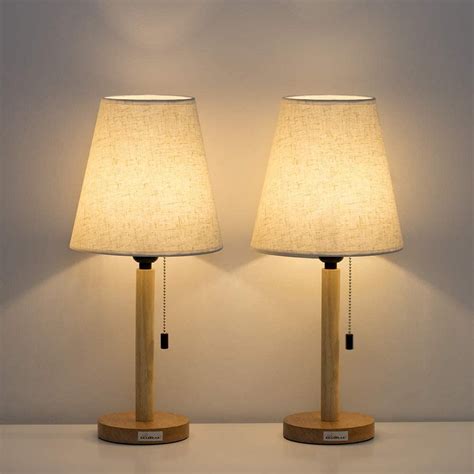 haitral small bedside table lamps set   modern nightstand lamps  wooden base linen