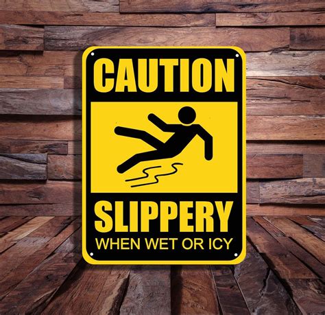 caution slippery  wet  ice      metal etsy