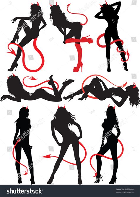 Collection Set Beautiful Sexy Devil Women Stock Vector