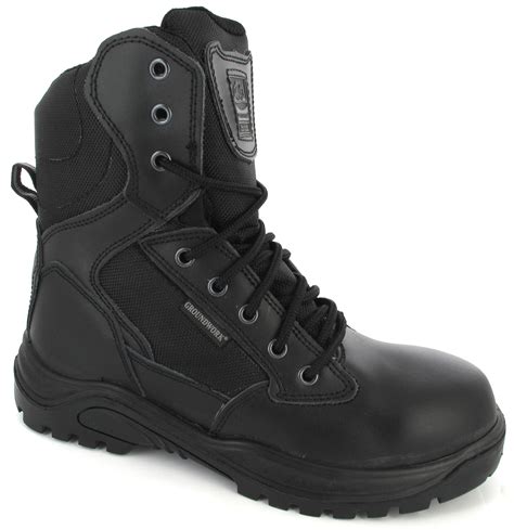 mens black army leather security military combat police work boots uk size   ebay