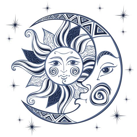 moon   sun ancient astrological symbol engraving boho