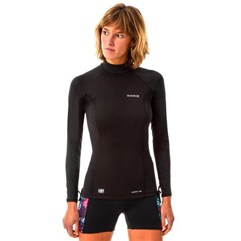 womens long sleeve neoprene thermal uv protection top surf  shirt olaian decathlon