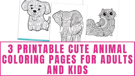 printable cute animal coloring pages  adults  kids freebie