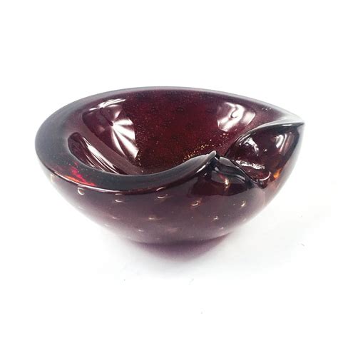 Bullicante Murano Glass Bowl Or Ashtray With Gold Flecks Inclusions