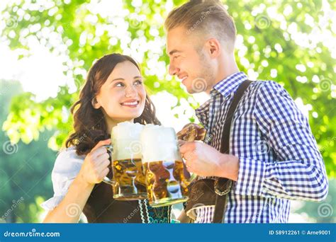 German Couple In Tracht Drinking Beer Stock Image Image Of Alcohol